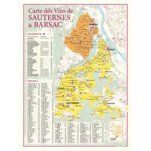 Karta över vingårdarna Sauternes & Barsac 30×40